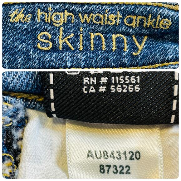 7 For All Mankind High Waist Ankle Skinny Blue Denim Silver Stripe Y2K Jeans 24 - Picture 10 of 15